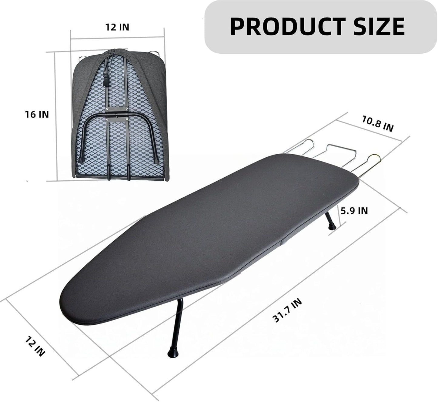 Compact Foldable Tabletop Ironing Board - with Iron Rest and Heat Resistant Cover, Portable Non-Slip Mini Iron Board for Home and Travel