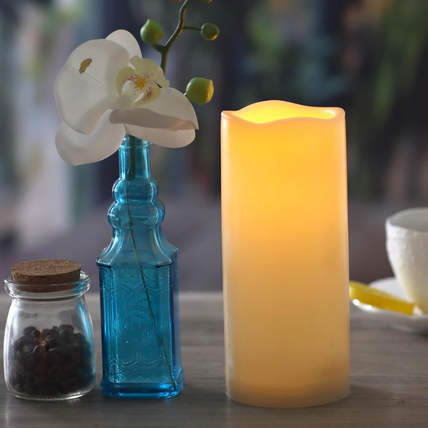 Waterproof Outdoor Battery Operated Flameless Candles with Auto Timer Flickering Plastic Resin Electric LED Pillar Lights for Lantern Patio Garden Wedding Party Decorations 3x7 Inches 3 Pack Ivory