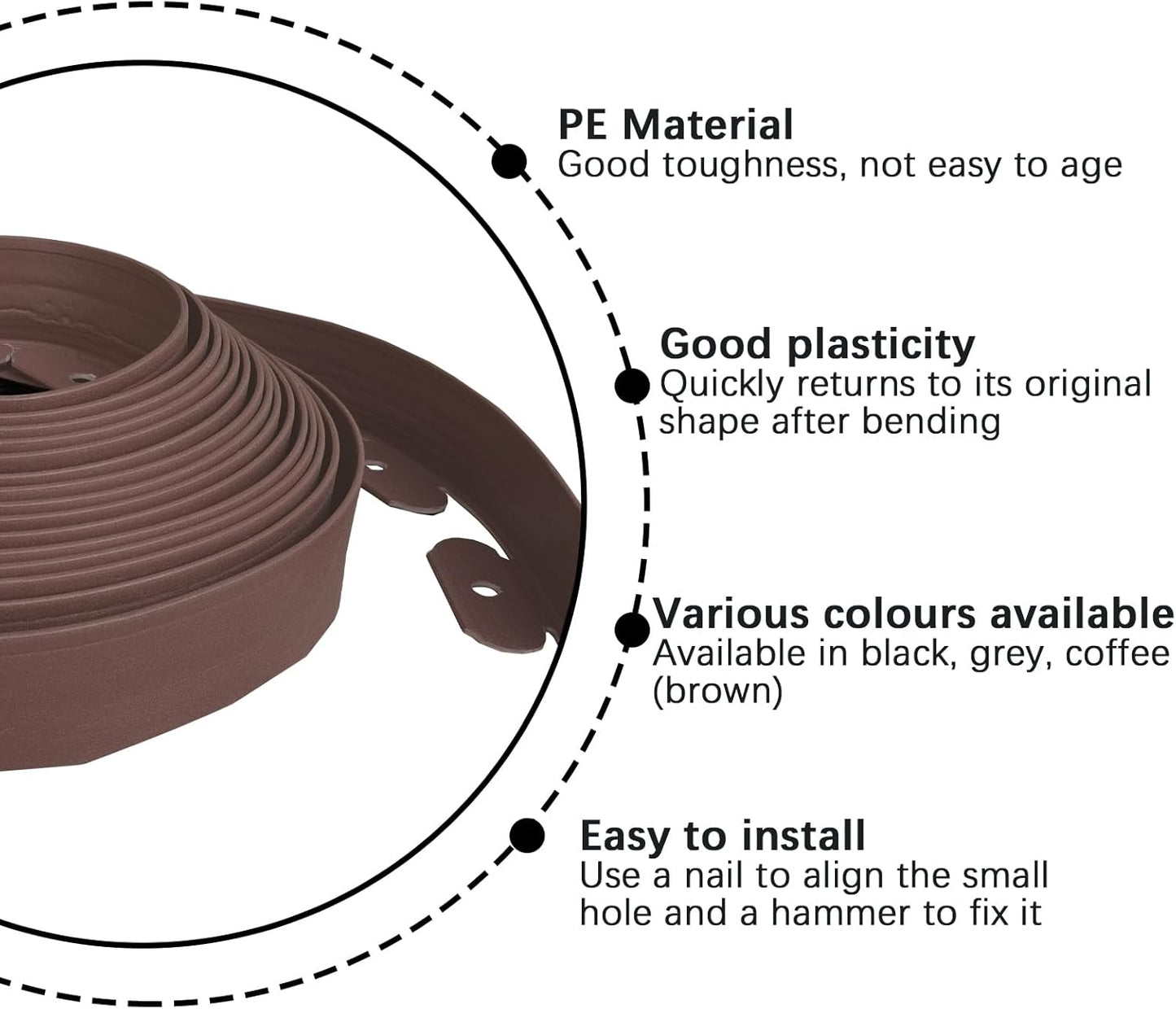 Landscape Edging 33FT, 2in Tall Garden Edging with 30pcs Anchoring Spikes Flexible Edging for Landscaping, Lawn Edging, Paver, Flower Bed Edging Borders, Brown