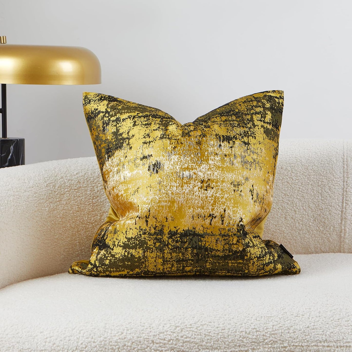 THE-TINOART Sun Gold & Black Jacquard Pillow Cover 22x22 - Luxury Embroidered Decorative Throw Pillow Cover, Reversible with Metallic Thread & Velvet Backing, Elegant Home Decor