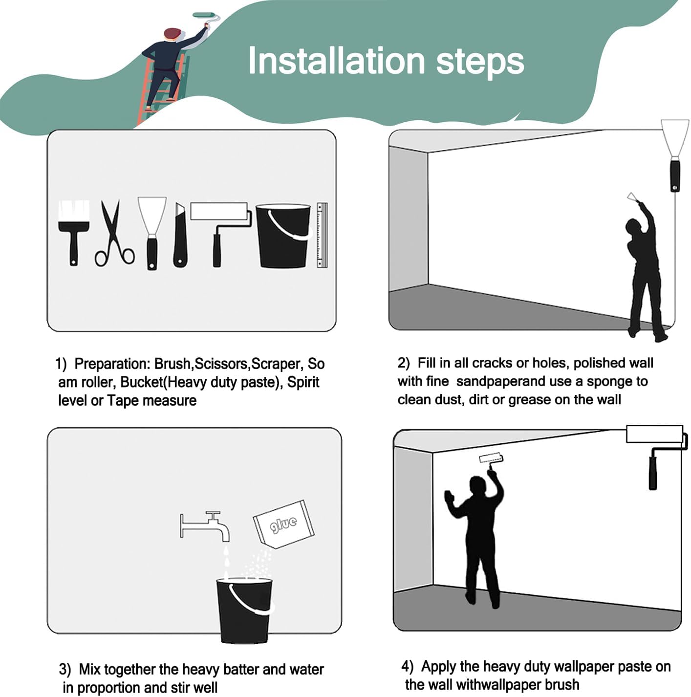 -Watercolor Green Pine Mural Cartoon Forest Fabric Wallpaper Children's Room 140" x 91"(Not Peel and Stick)