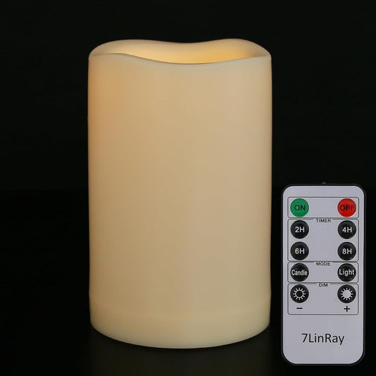 4" x 6" Large Outdoor Flameless Candles with Remote and Timer, Battery Operated Flickering LED Pillar Candles for Patio, Porch, Lantern, Ivory, Plastic, Pack of 1