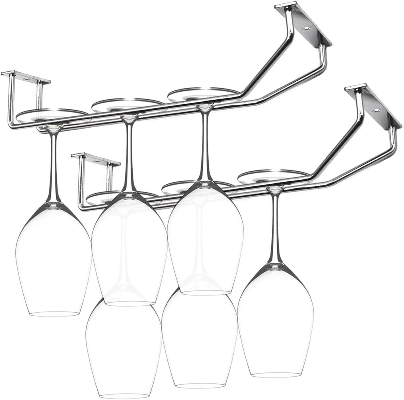 10.8 Inch Wine Glass Rack, Under Cabinet Wine Glass Holder, Wine Glass Hangers Under Shelf, Chrome Finish Stemware Rack, Hanging Stemware Holder for Cabinet Kitchen Bar, Set of 2