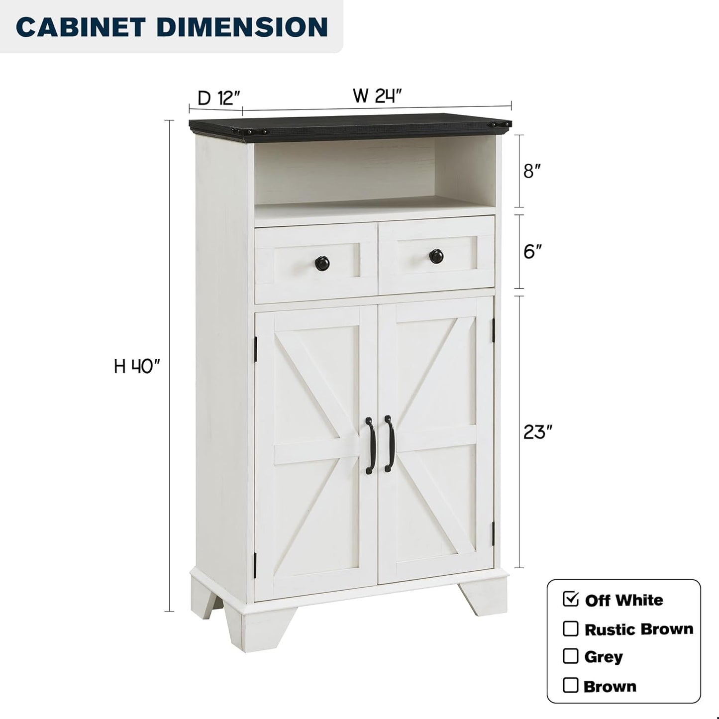 Bathroom Floor Cabinet, Farmhouse Storage Cabinet, 24" Wide Cabinet with Drawer, Adjustable Shelf, Barn Doors, Cabinets for Bathroom, Kitchen, Living Room, Off White