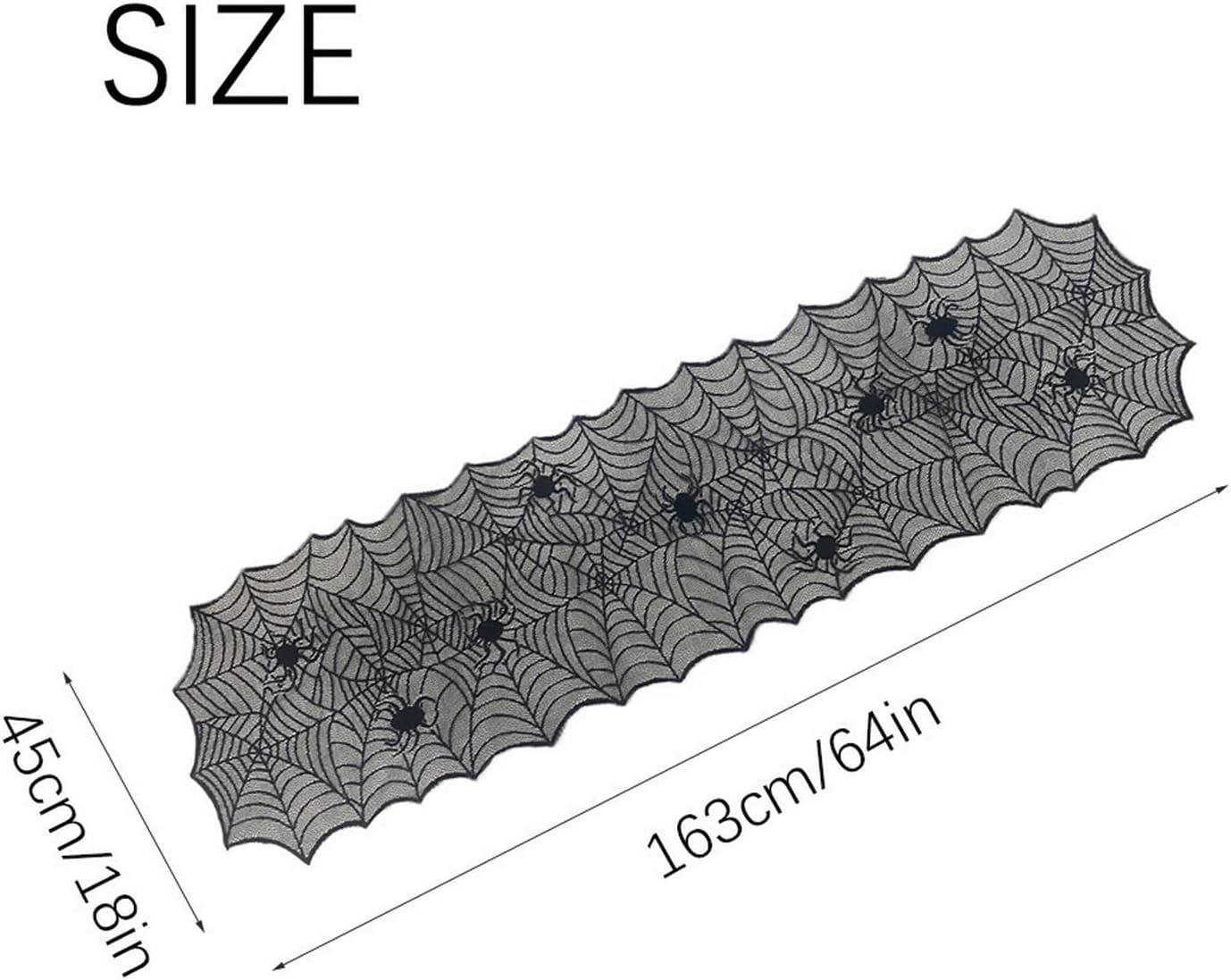 1-Pack Halloween Table Runner, Black Spider Web Lace Table Runner, Gothic Kitchen Decor, Fall-Themed Party Decorations, Spider Web Reusable Home Accent, 18 x 64 Inches