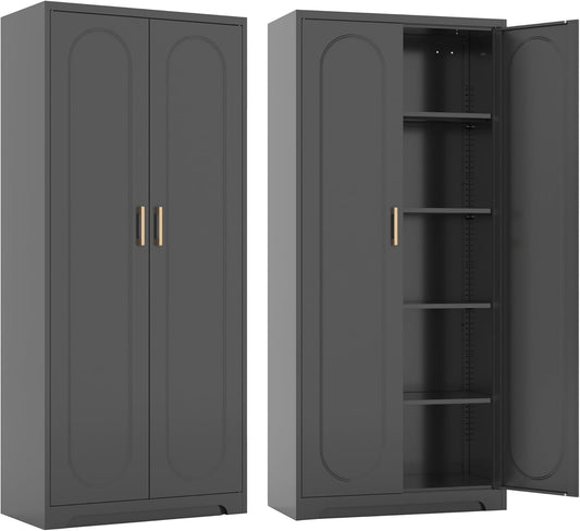 Metal Tall Black Cabinet, 71' Pantry Cabinet with Doors and 4 Adjustable Shelves, for Pantry, Laundry Room, Living Room, Dining Room