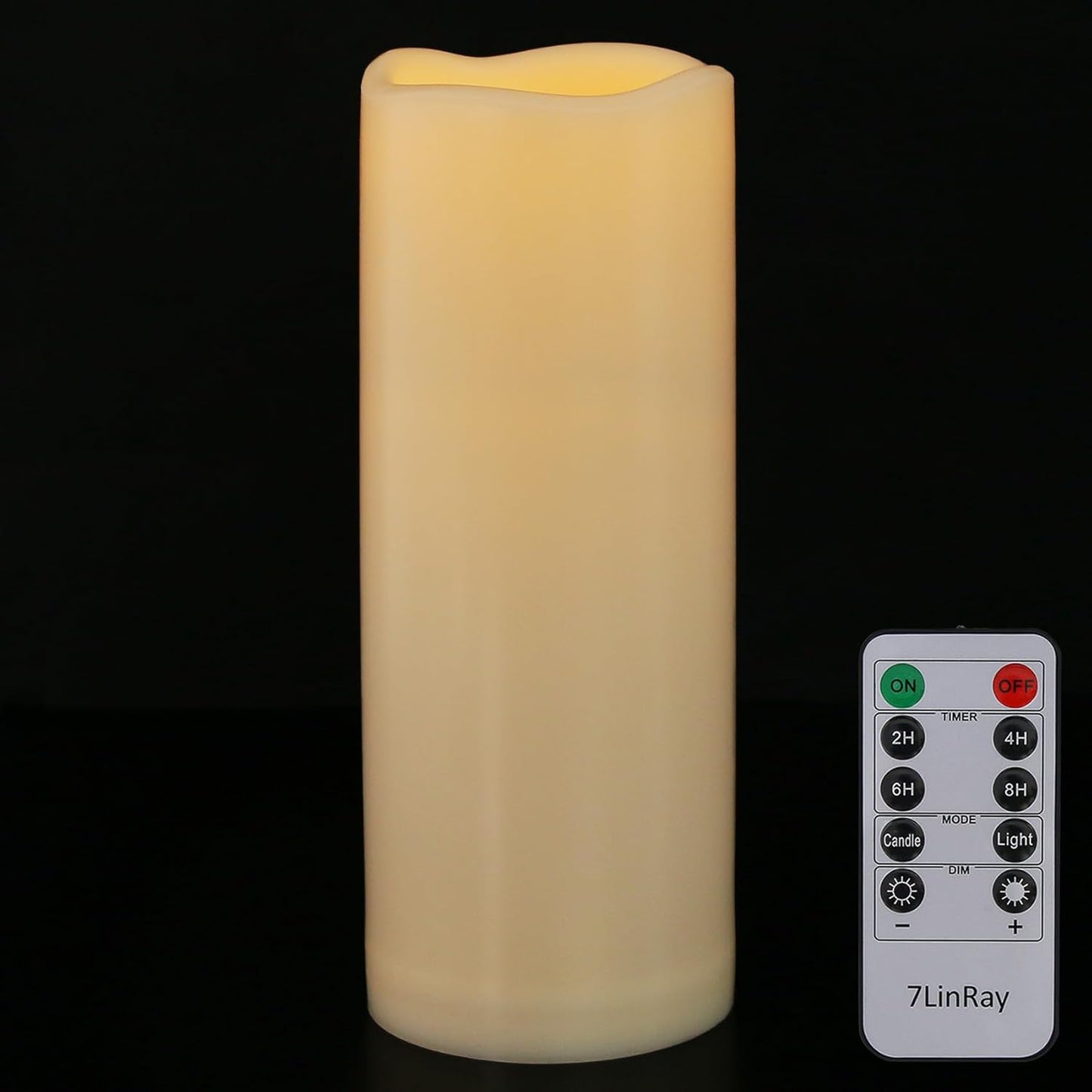 1 Pack 3" x 8" Outdoor Flameless Candles with Remote and Timer, Battery Operated Flickering LED Flameless Pillar Candles for Wedding Home Decoration, Ivory, Plastic