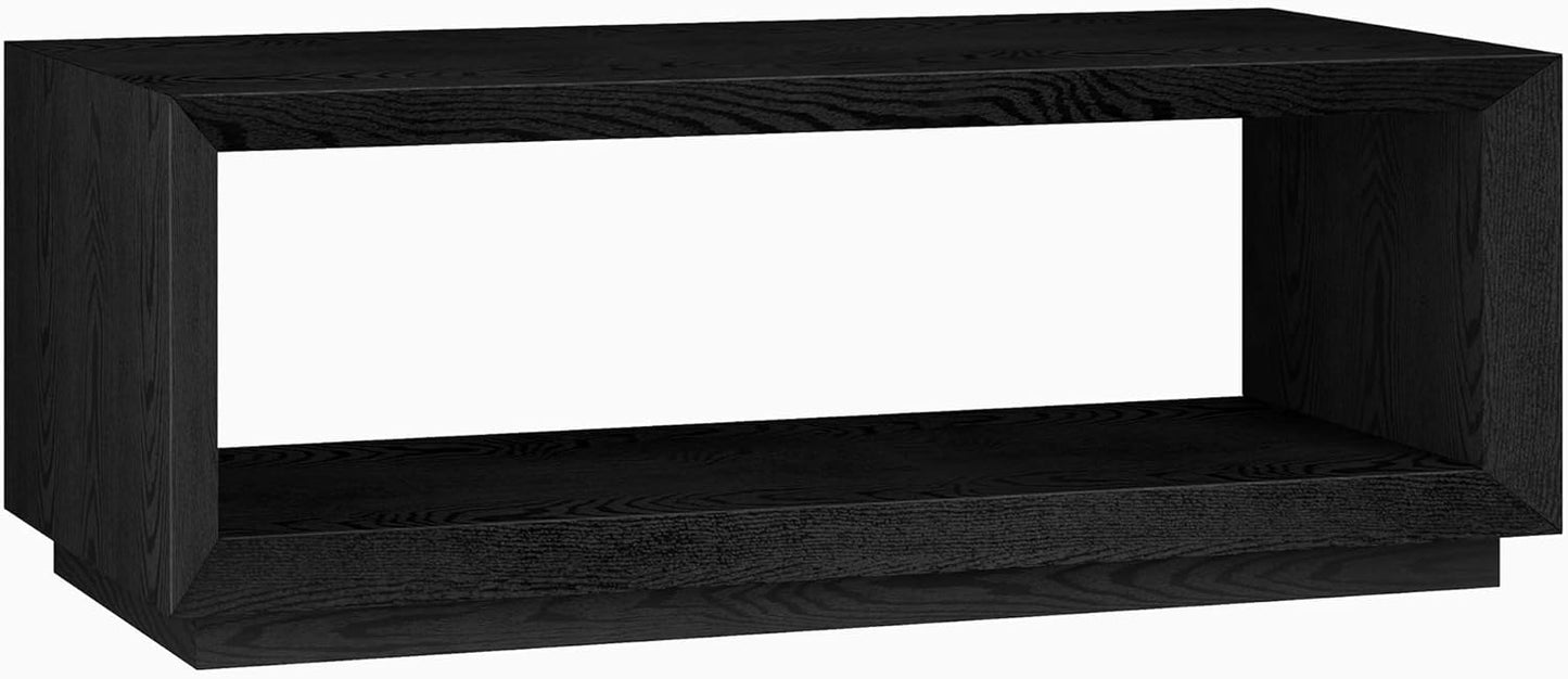 Henn&Hart 48" Rectangular Coffee Table with Open Storage Shelf for Living Room, Family Room, or Office, Black Grain