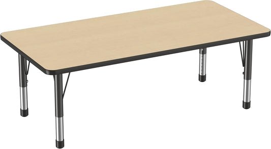 FDP Rectangle Activity School and Classroom Kids Table (30 x 60 inch), Toddler Legs, Adjustable Height 15-24 inches - Maple Top and Black Edge