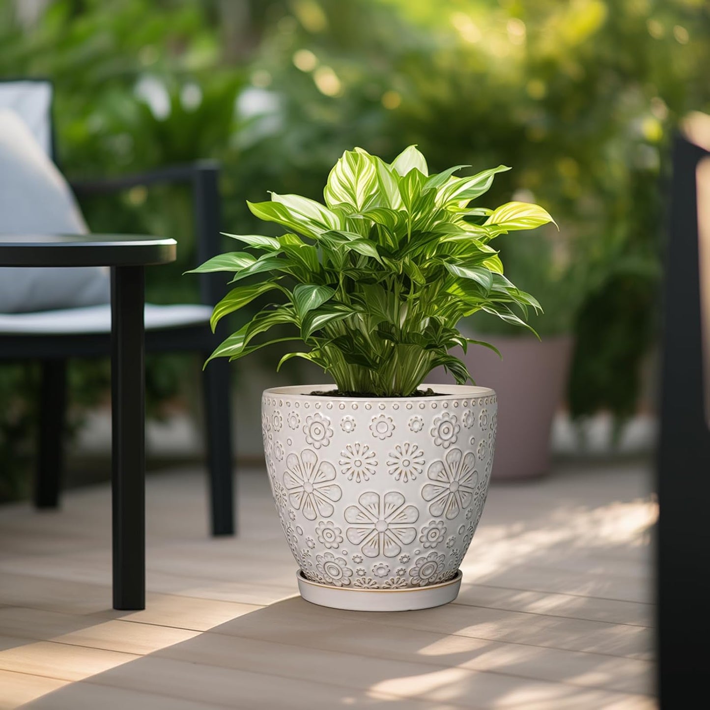 10 Inch Ceramic Planter Pot Large Plant Pot for Indoor Plants Outdoor Round Flower Pot with Drainage Hole and Saucer for Home Garden Decor White