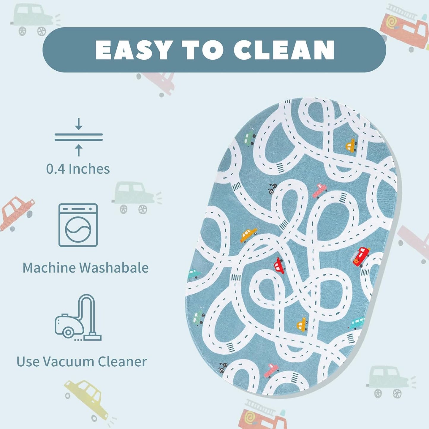 STARUIA Small Road Rug for Kids Room, 3'x5' Washable Kids Play Rug for Baby Nursery, Non-Slip Car Rugs for Playroom, Kid Play Mat Blue Traffic Carpet for Boys Girls Dorm Toy Room Tent