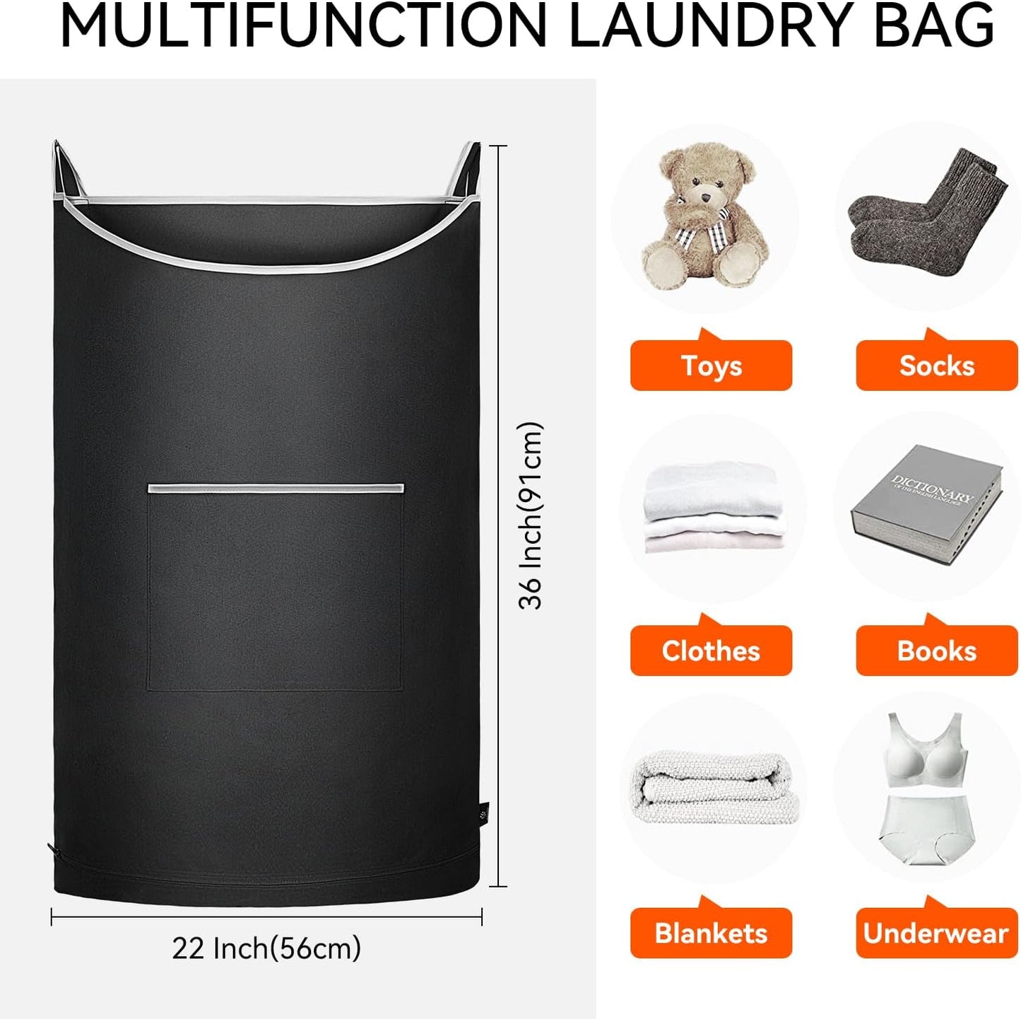 XL Hanging Laundry Hamper, 2PC-Black, Over Door/Wall Mount, Large Capacity, Modern Design, Durable, Waterproof