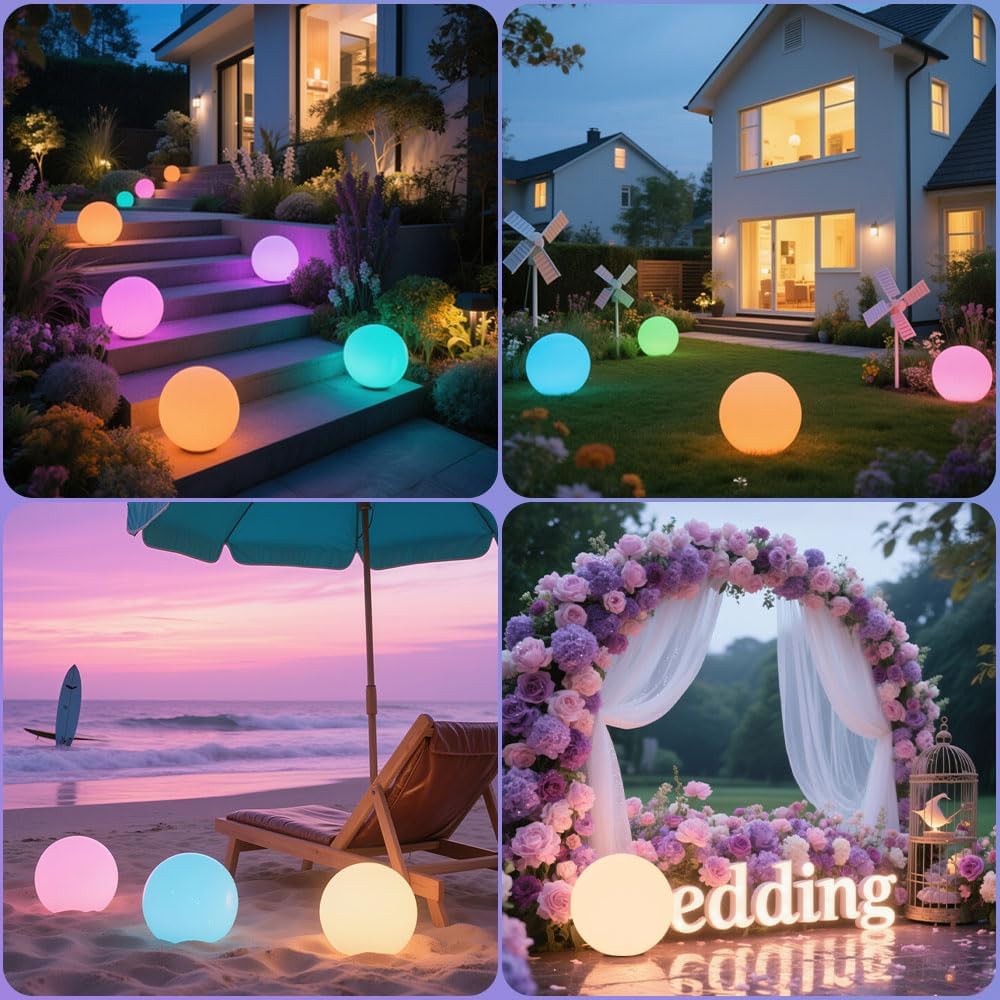 10-in Solar Globe Light, Solar Garden Ball Light Outdoor w/Remote, 16 RGB Color 4 Modes Glowing Ball, Waterproof Smart Light Sensor Control Outdoor Orb Lamp w/Ground Stake for Pathway Patio Yard Party
