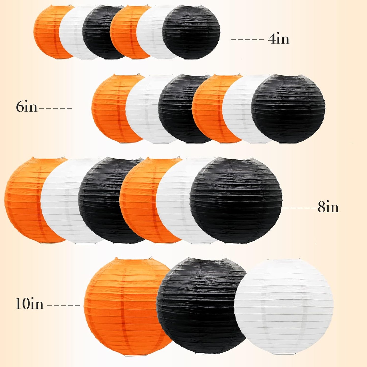 ADLKGG Paper Lanterns Party Decorations, Orange Black White Round Hanging Lanterns for Graduation Halloween Thanksgiving Birthday Party Decorations, 21pcs