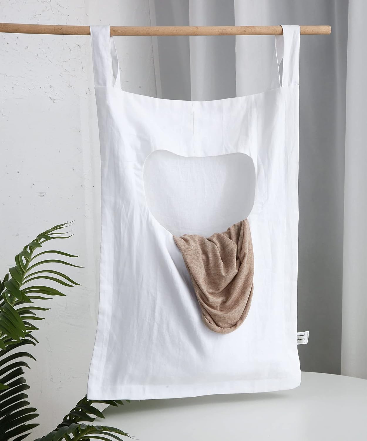 Amazhiyu 100% Linen Door Hanging Laundry Hamper Bag, 19x27 Inches (White)