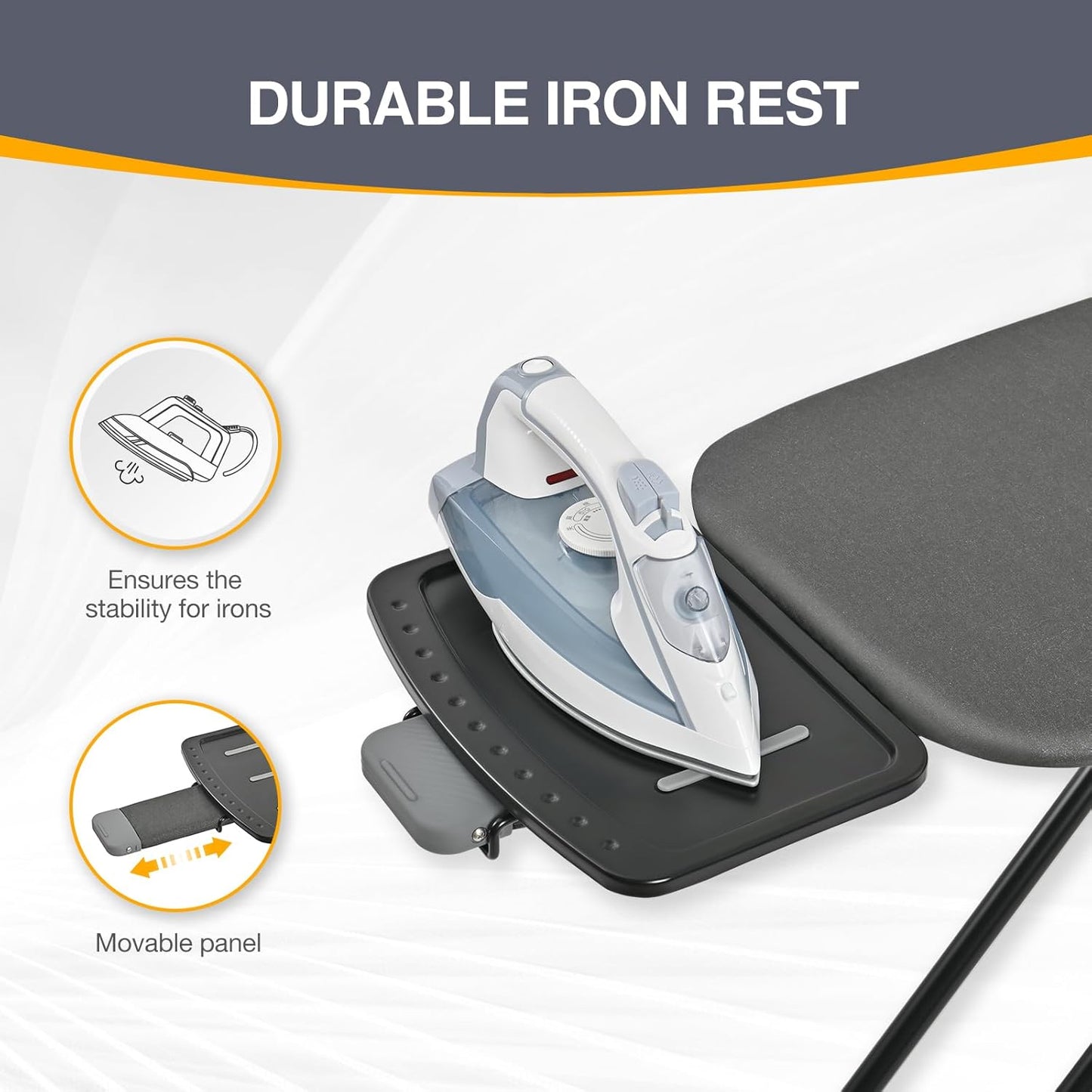 APEXCHASER Ironing Board, Full Szie Iron Board with Iron Rest,Height Adjustable,Extra Thick Heat Resistant Cover with Sleeve Board 15x45 Grey