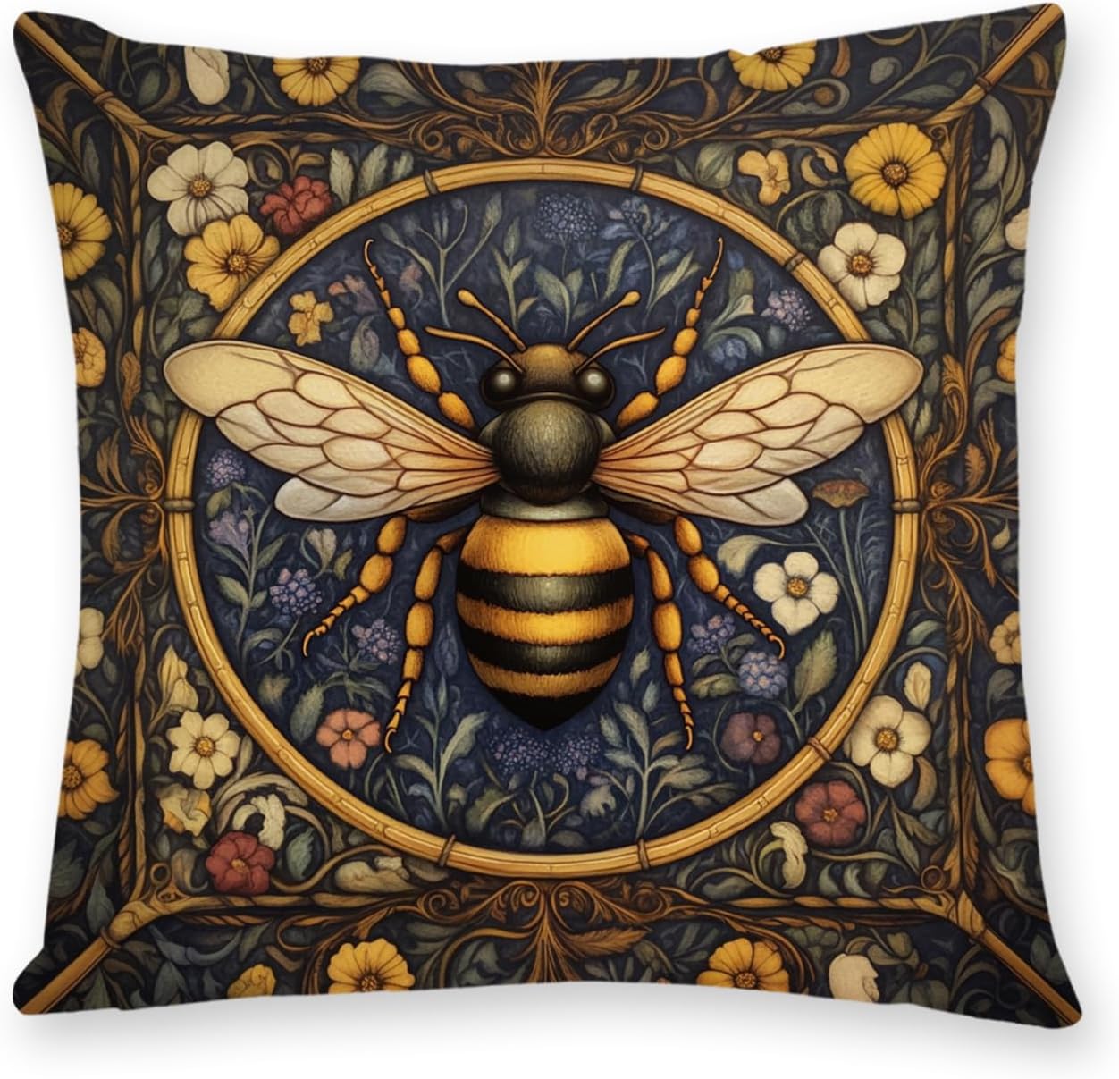 YOU FOUND ME William Morris Abstract Vintage Floral Velvet Butterfly Design Throw Pillow Covers Home Decor, Retro Art Deco Pillowcase Cushion Cover for Bed Sofa Living Room, Square 18x18inch (Bee)