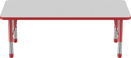 Factory Direct Partners FDP Rectangle Activity School and Classroom Kids Table (30 x 60 inch), Toddler Legs, Adjustable Height 15-24 inches - Gray Top and Red Edge