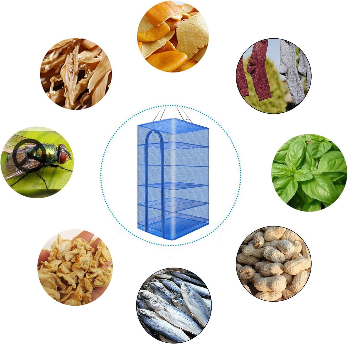 Hwayslon Hanging Drying Net Foldable Drying Rack Net Dryer 19.7"x19.7"x37.4" 6 Layer Folding Fish Mesh Collapsible Dry Net with Zippers for Fish Vegetables Drying Seeds Fruit Herb