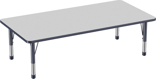 Factory Direct Partners FDP Rectangle Activity School and Classroom Kids Table (36 x 72 inch), Toddler Legs, Adjustable Height 15-24 inches - Gray Top and Navy Edge