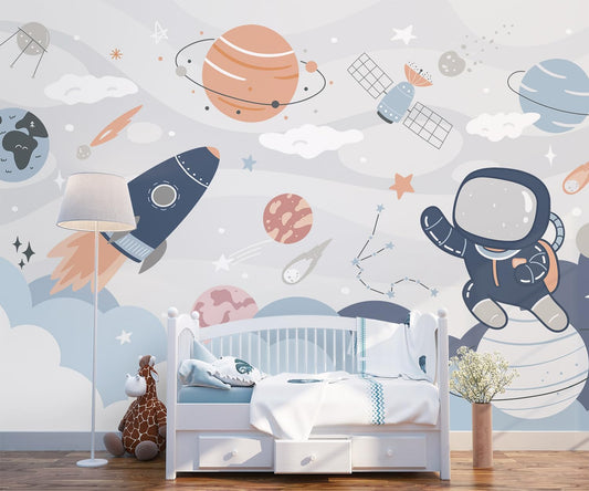 -Nursery Cartoon Space Planet boy Children's Room Wallpaper XT12 S 100" x 65"