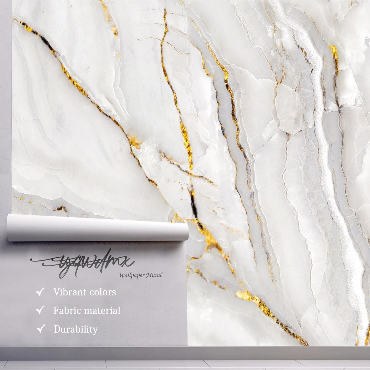 -Gold Marble Fabric Wallpaper Abstract Texture Mural Living Room 140" x 91" (Not Peel and Stick)