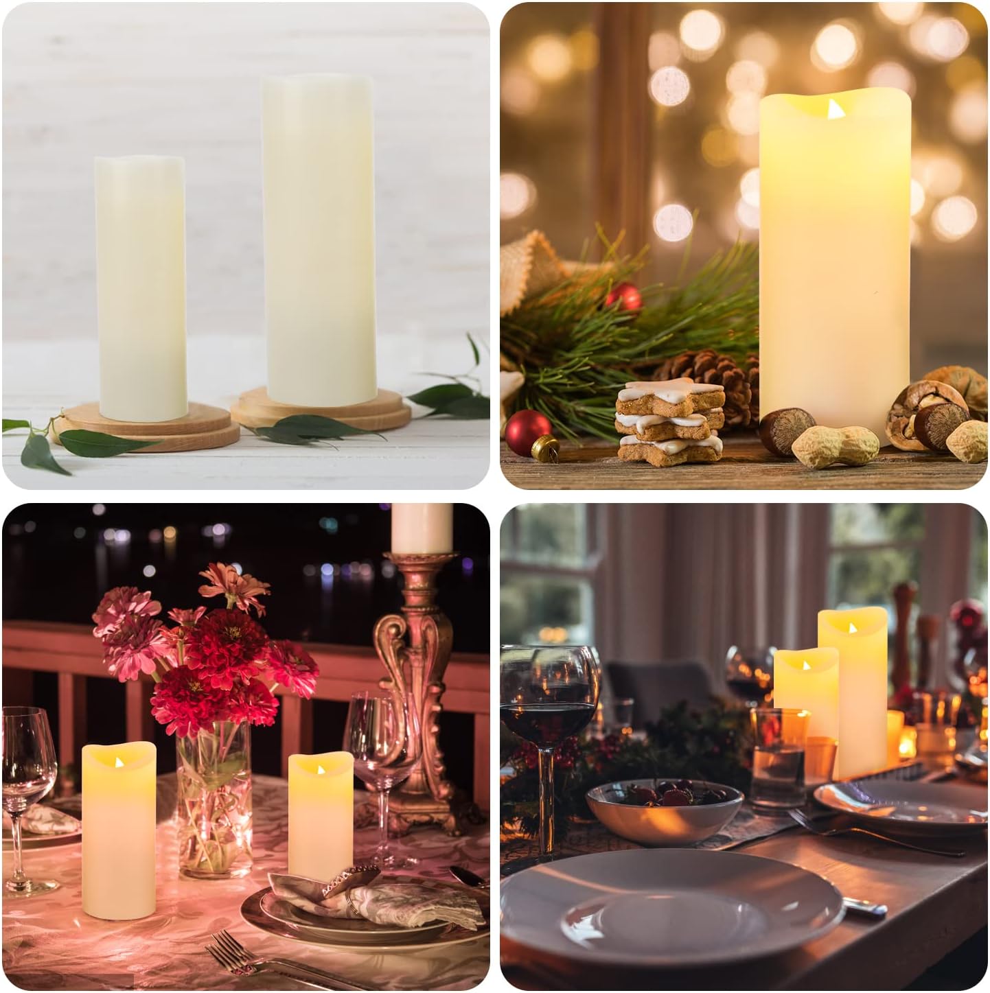 Flameless Battery Operated Led Candles-Set of 9(H 4" 5" 6" 7" 8" 9" x D 2.2") Real Wax Flickering Pillar LED Electric Candles with 10-Key Remote and 24 Hours Timer Ivory