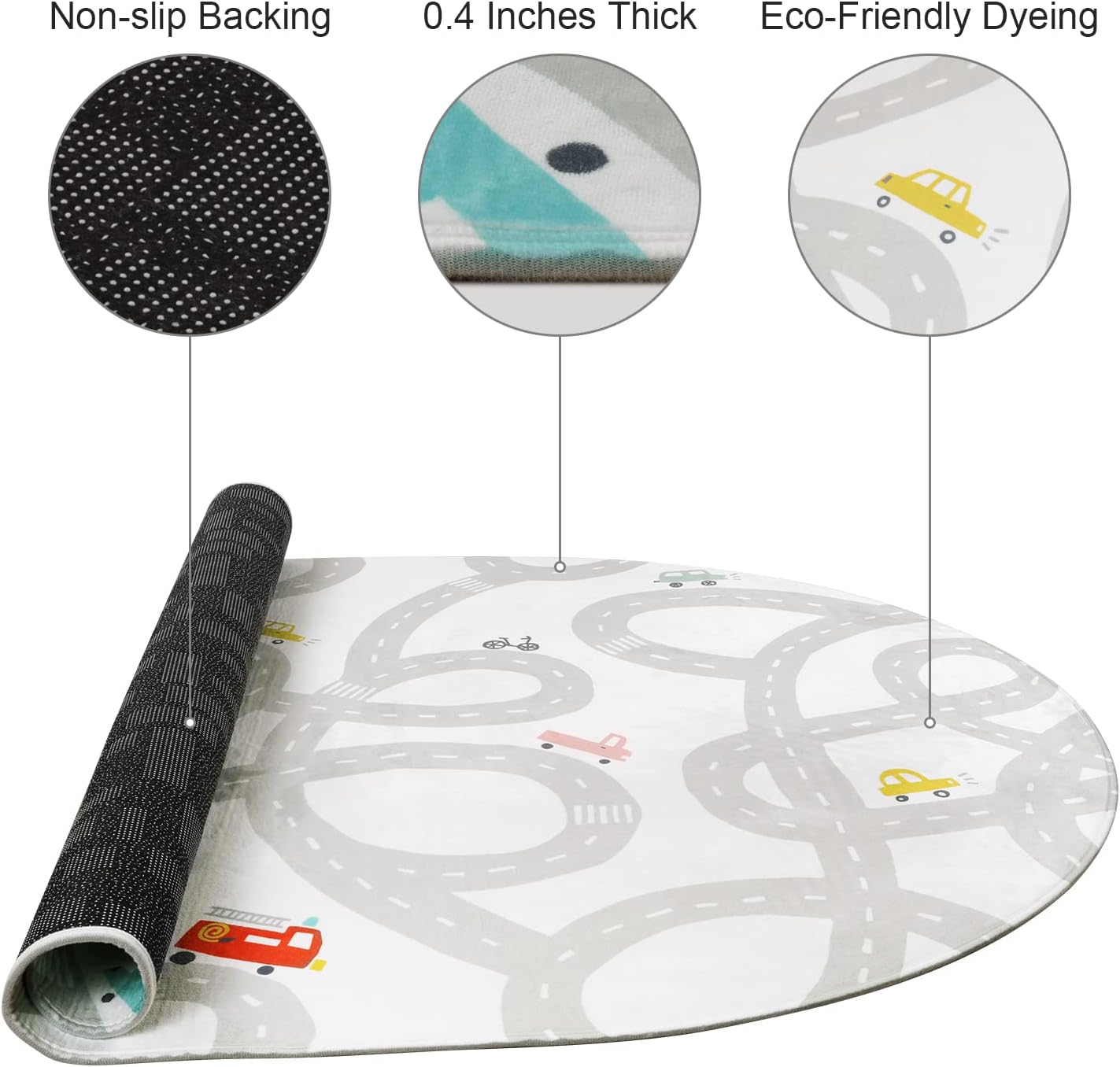 STARUIA Road Traffic Kids Rug Children Playing with Cars Playmat 4x6 Ft, Washable Play Carpet for Kids Playroom, Non-Slip Have Fun Safe Baby Nursery Rug for Toddler Boy's Bedroom Game Room Grey