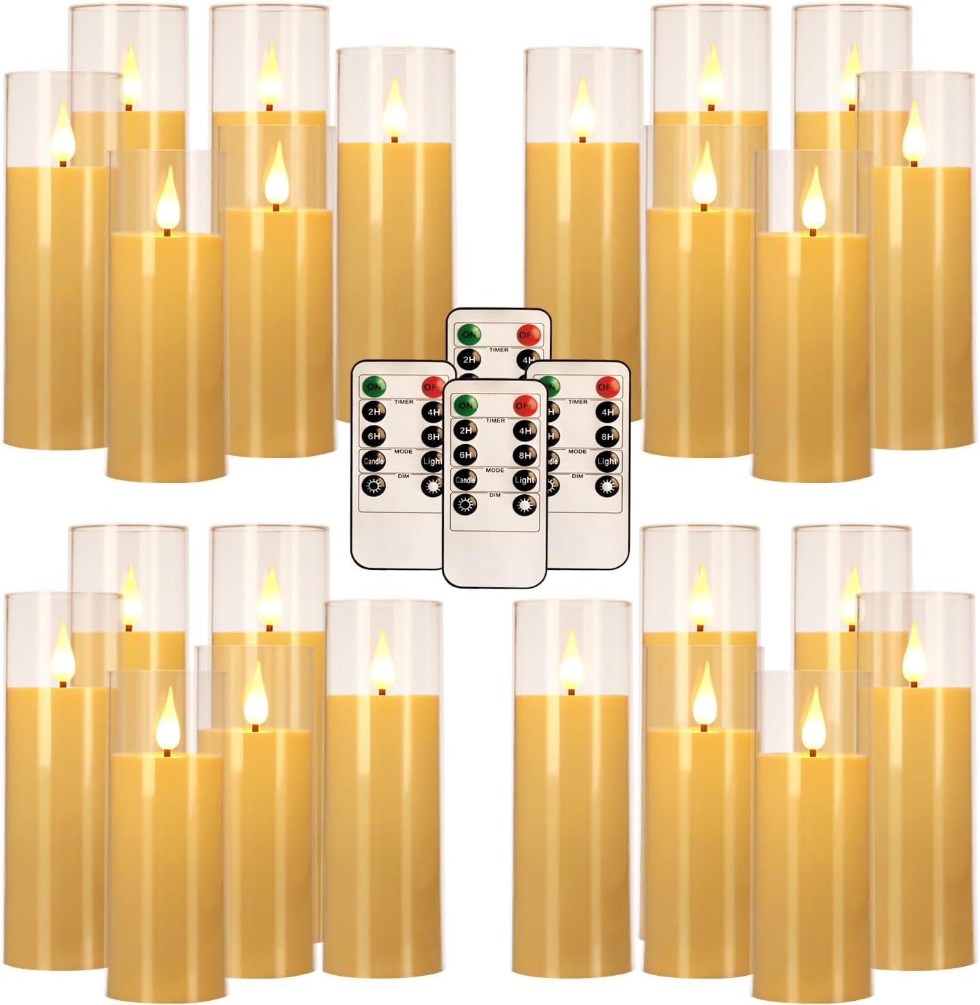 24-Pack Acrylic LED Flameless Pillar Candles with Remote & Timer, Battery Powered - Perfect for Indoor/Outdoor Decor,Wedding,BBQ and Gift - Easily Create a Magical Atmosphere.
