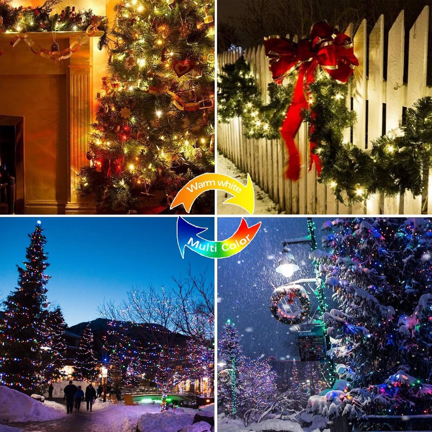 (Warm White ⇋ Multicolor) Solar Christmas String Lights Outdoor, 2-Pack 80FT 200 LED Waterproof Copper Wire, Solar Twinkle Lights with 8 Modes Solar Fairy Light for Tree Garden Wedding Christmas Decor