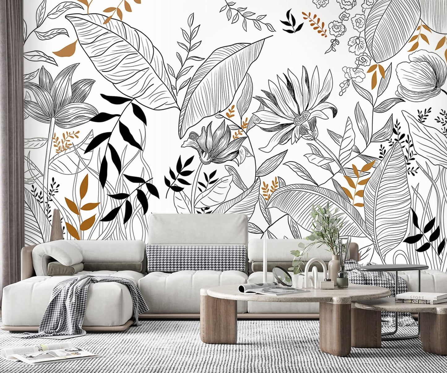 -Hand-Painted Flower Plant Fabric Wallpaper Simple Art Living Room 180" x 115" (Not Peel and Stick)