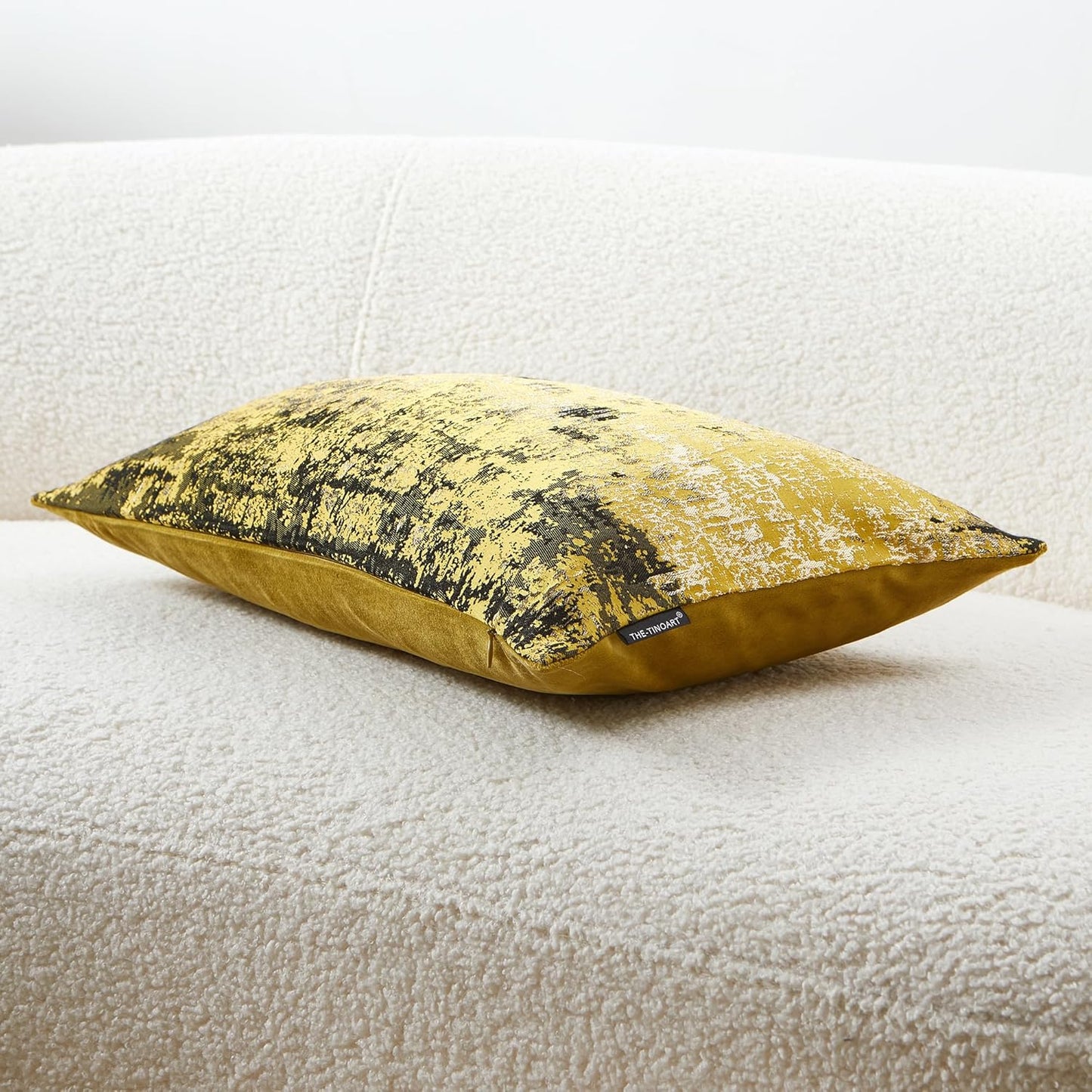 THE-TINOART Sun Gold & Black Jacquard Pillow Cover 12x20 - Luxury Embroidered Decorative Throw Pillow Cover, Reversible with Metallic Thread & Velvet Backing, Elegant Home Decor