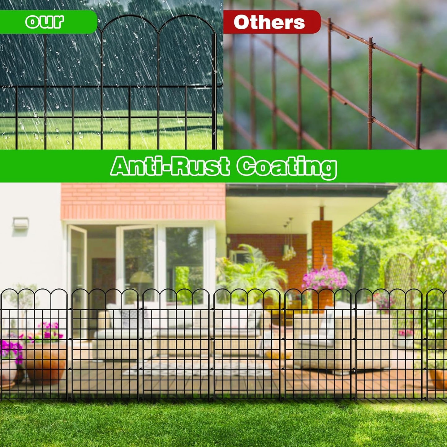 10 Panels Garden Fence Dog Fence Outdoor for Yard, 32 in(H) X 24 ft(L) No Dig Animal Barrier, Rustproof Decorative Metal Temporary Fencing Stakes for Dogs, Flower Vegetable Bed, Patio Outdoor Use