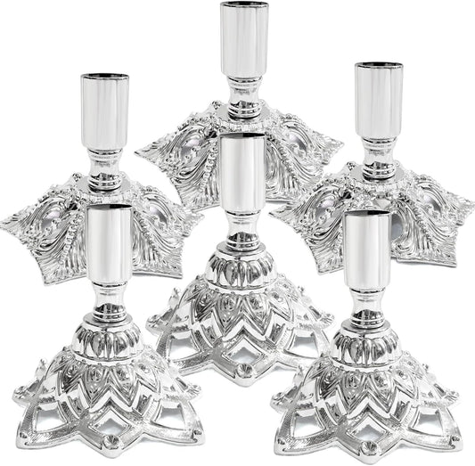 Candlestick Holders,Taper Candle Holder for Candlesticks Silver Plated Candle Metal Stick Candle Holders for Fireplace,Party, Dining,Wedding Decor,Fits 3/4 inch Thick Candle(Set of 6Pcs)