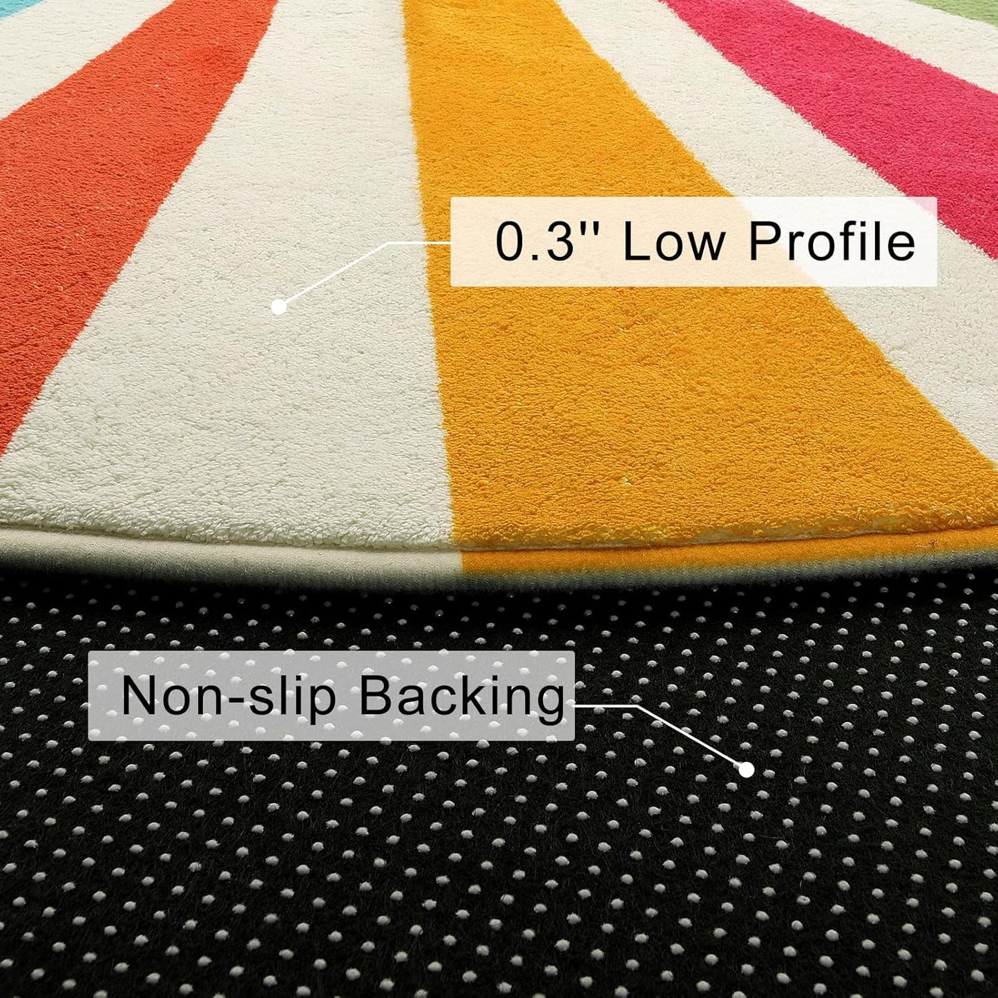STARUIA Boho Washable Rug 5 Ft Round Area Rug for Bedroom, Rainbow Circle Kids Rugs for Office, Non-Slip Circluar Carpet Soft Sunshine Rugs for Dorm Nursery Sofa Living Room Corner