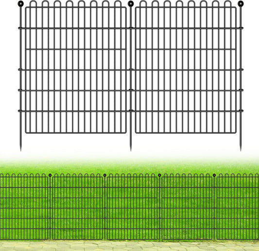 10 Panels No Dig Decorative Garden Fence for Yard, 32 in(H) X 23.6 ft(L) Animal Barrier Fencing for Outdoor Dog, Metal Portable Garden Fences for Borders, Pets, Landscape, Temporary Fence