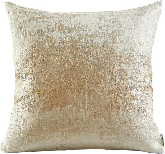 THE-TINOART Beige & Gold Accent Pillow Cover 18x18 - Gold Embroidery & Splashed Jacquard Design, Reversible Luxury Throw Pillow Cover with Velvet Backing for Couch, Bed, Chair