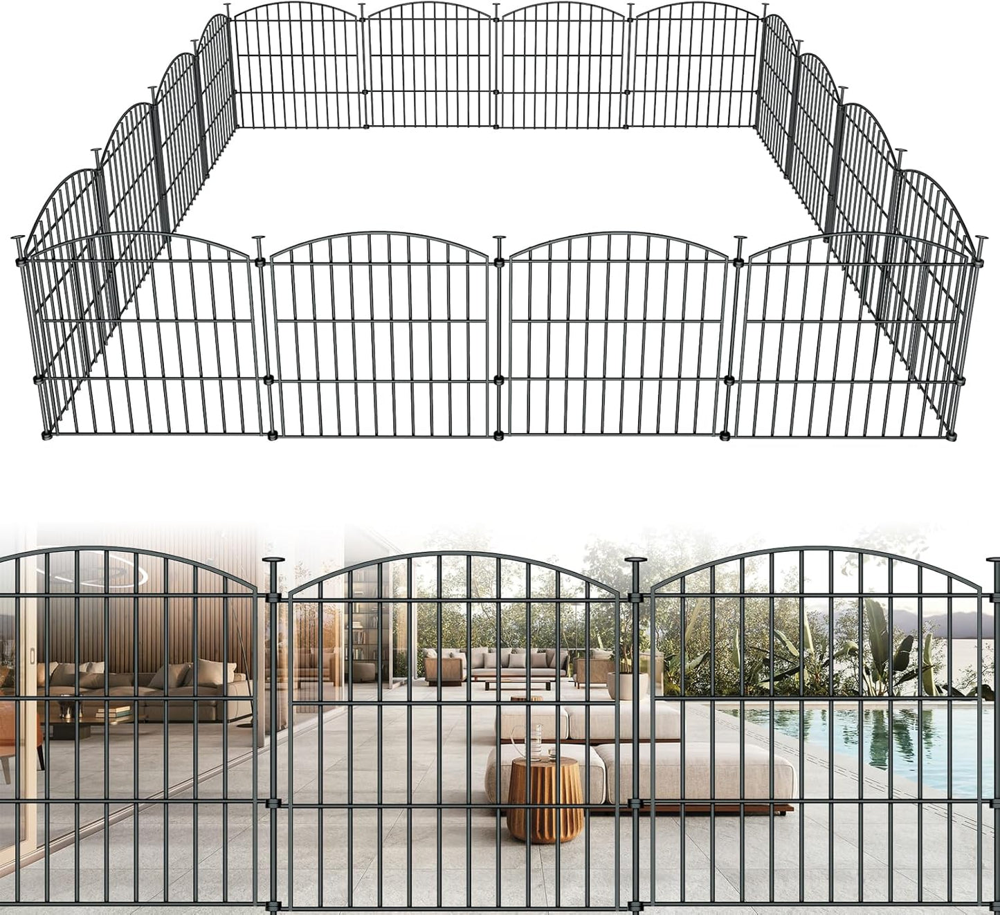 10 Panels Garden Fence Dog Fence Outdoor for Yard, 24in H x 20ft L Rustproof Metal Fencing with Ground Stakes | No Dig Animal Proof Containment for Pets/Rabbits | Durable Patio Security Panels