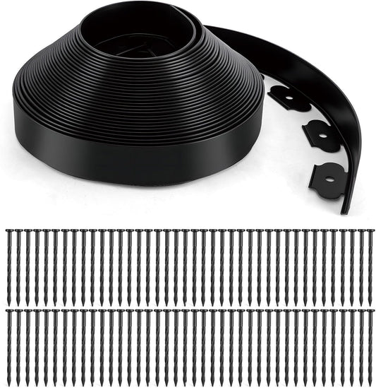 Landscape Edging, 3" x 66' Garden Edging, No Dig Edging for Landscaping with 80 Pcs Anchoring Spikes, Flexible Landscape Border Edging for Landscaping, Yard Lawn, Flower Beds(Black)