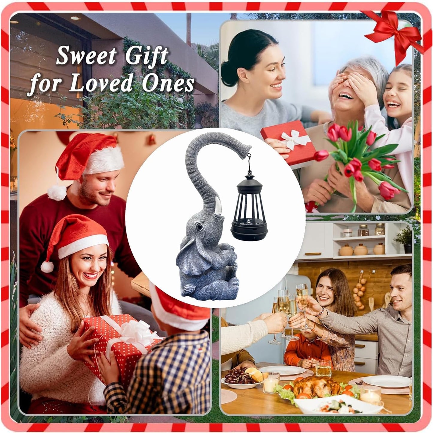 10.6 Inch Statue Elephant with Solar Outdoor Lights for Garden Decor，Lucky Present with Appeal for Birthdays(Man and Women and Family)，Unique Housewarming Presents and Yard Decor. (Gray)