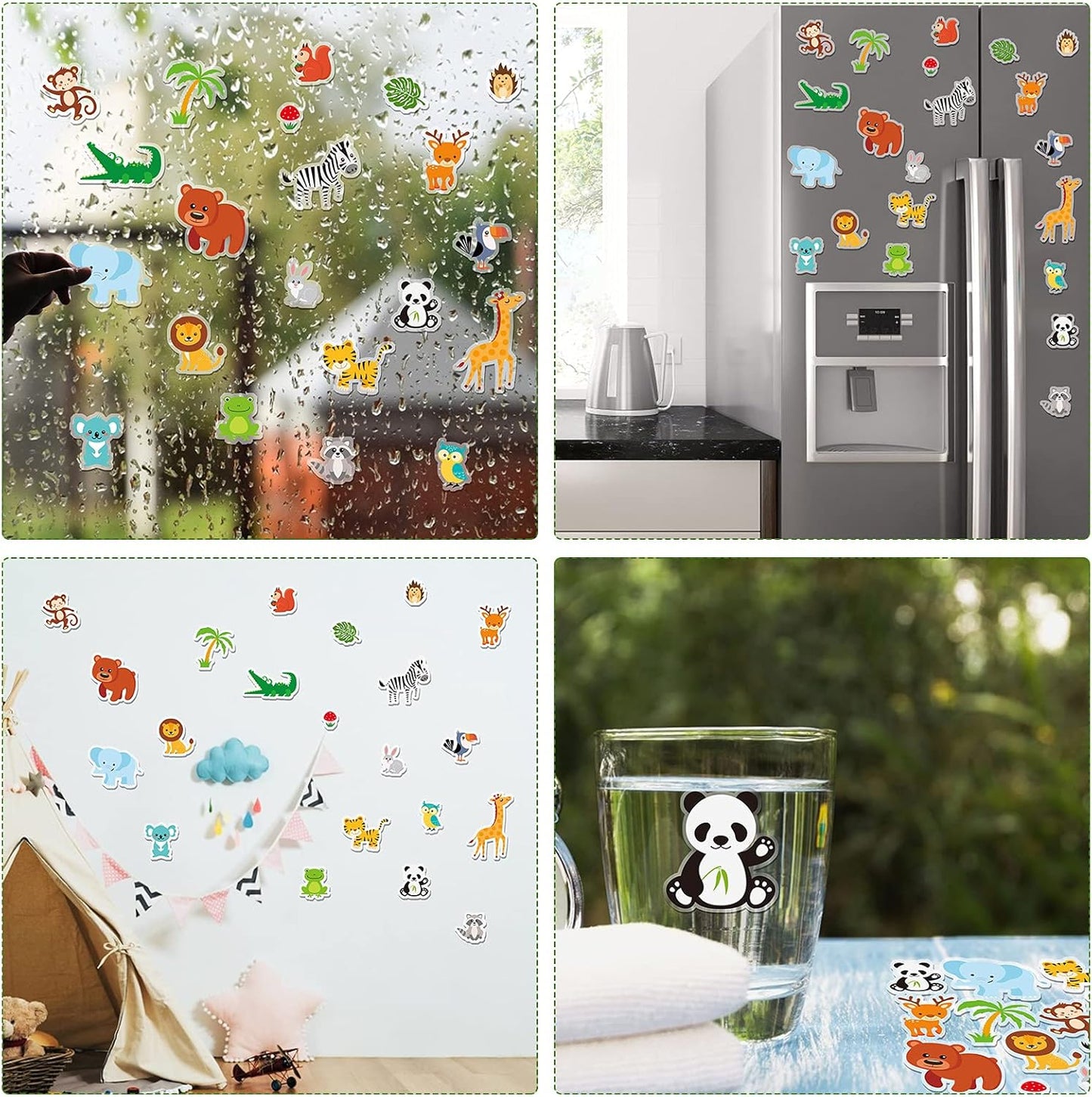 40 PCS Jungle animals Thick Gel Clings Winter Safari Window Gel Clings Decals Stickers for Kids Toddlers and Adults Home Airplane Classroom Nursery Winter Zoo Animals Party Supplies Decorations