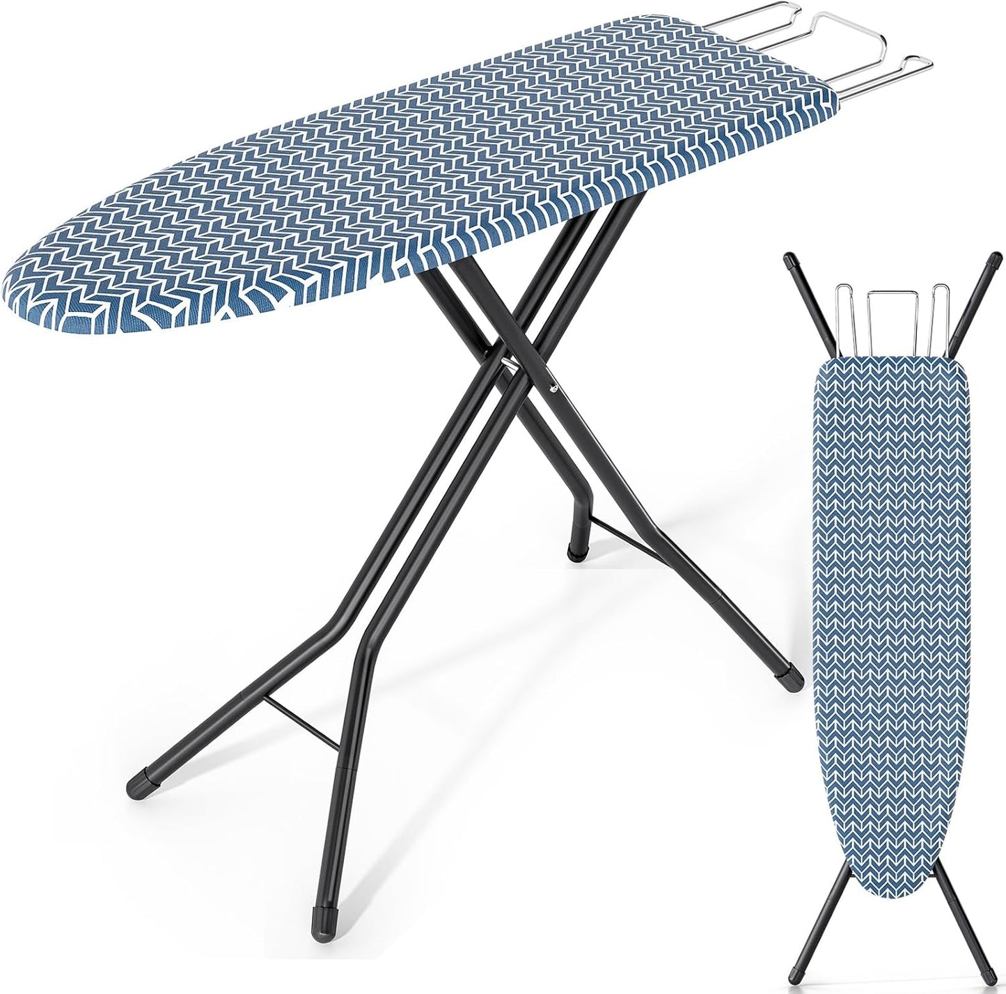 KINGBOARD Ironing Board, Foldable Iron Board with Iron Rest, Compact Ironing Board with Height Adjustable, Extra Thick Heat-Resistant Cover, Heavy-Duty Sturdy Metal Legs, 43x13 Blue