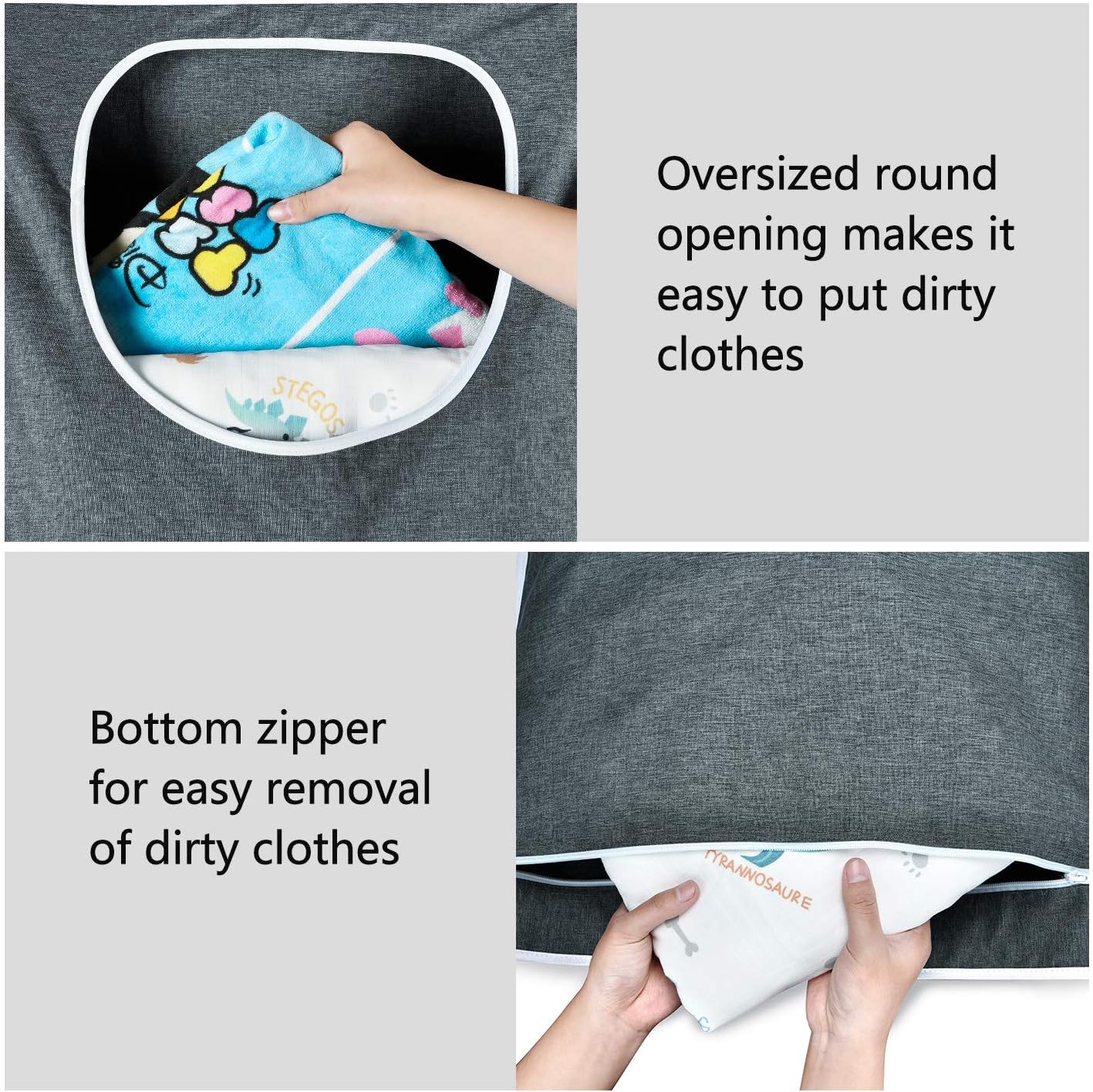 Hanging Laundry Bag with Over Door Hooks, Laundry Hamper and Space Saving Laundry Bag with Zipper, Hanging Hamper for Clothes, Toys, Towels, ...（36"x 22",Grey-2Pack)