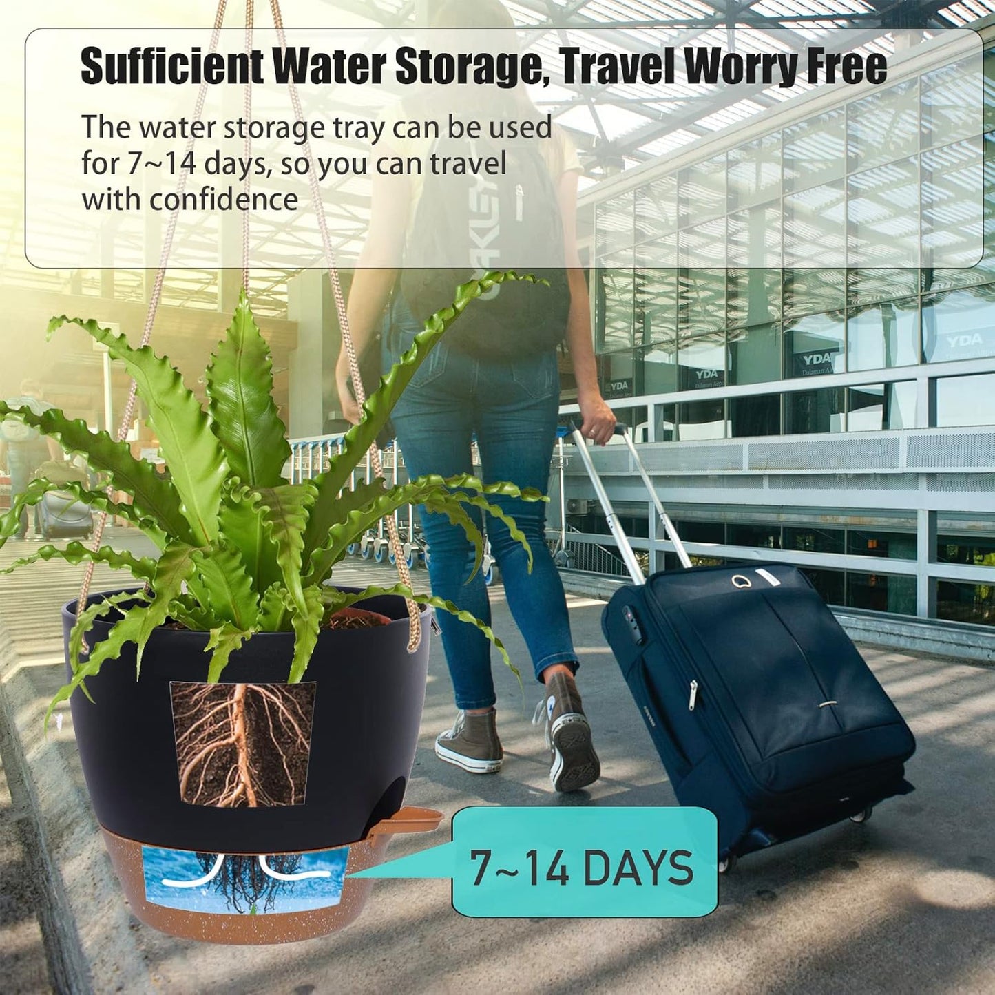 10 Inch Self Watering Hanging Pots, 2 Pack Hanging Planters with 40oZ Deep Reservior for Indoor Outdoor Plants Flowers, Black with Brown