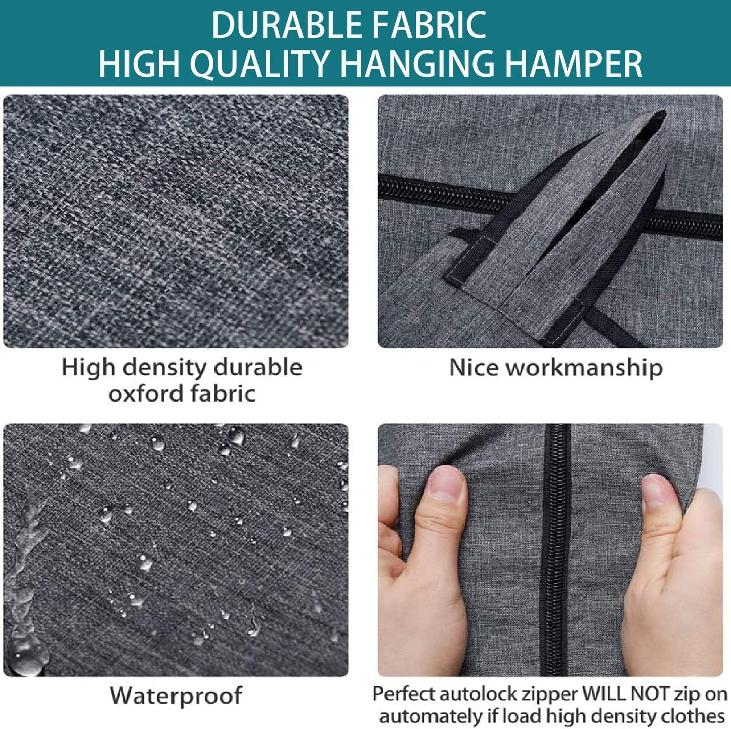 XL Hanging Hamper, Over The Door Hamper with Free Hanging Hooks, Space Saving Over Door Laundry Bag and Laundry Basket for Storage, 2 Pack, (36x22Inch Pop Heather Grey)