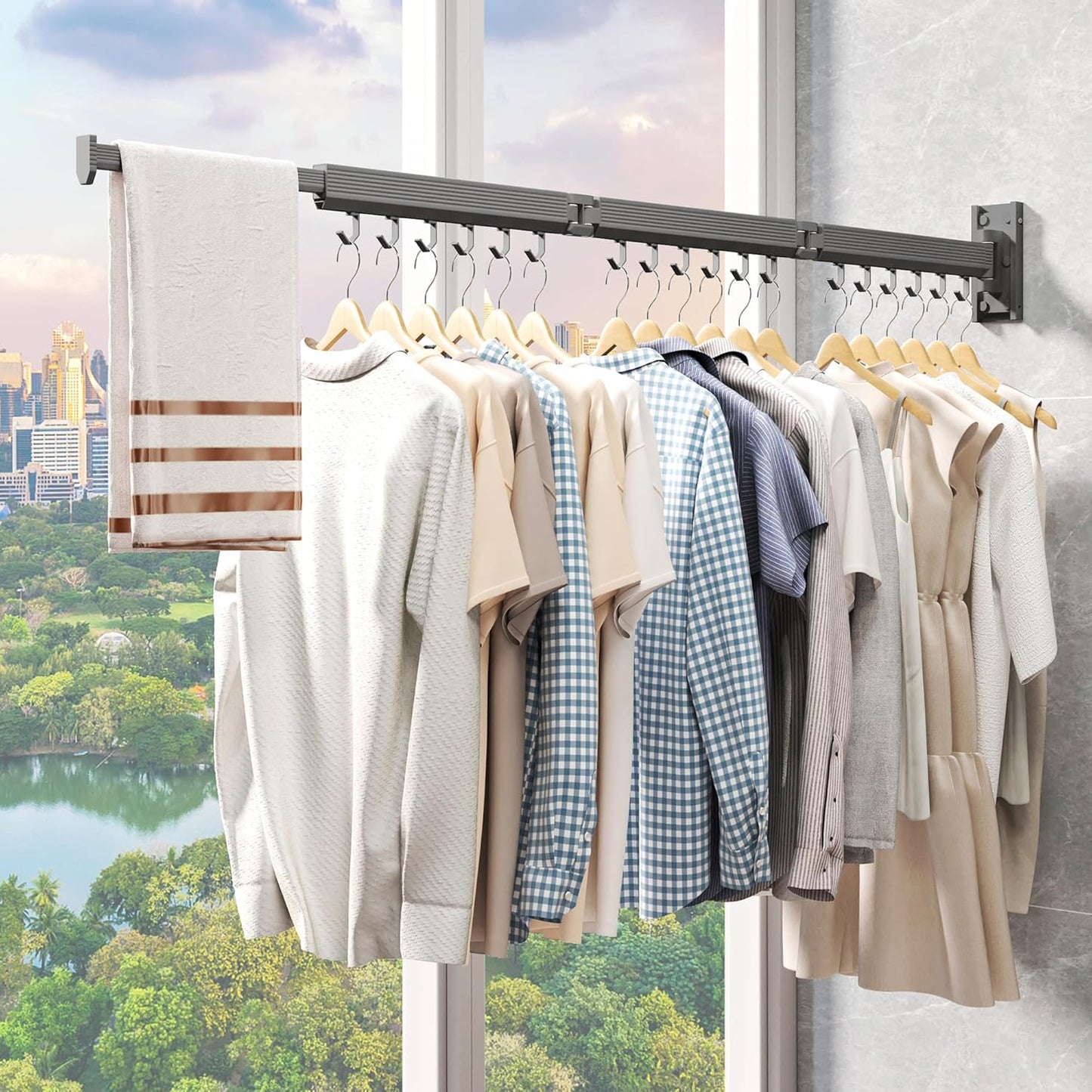 Laundry Drying Rack,Drying & Clothes Rack,Wall Mounted,Retractable & Collapsible, Grey