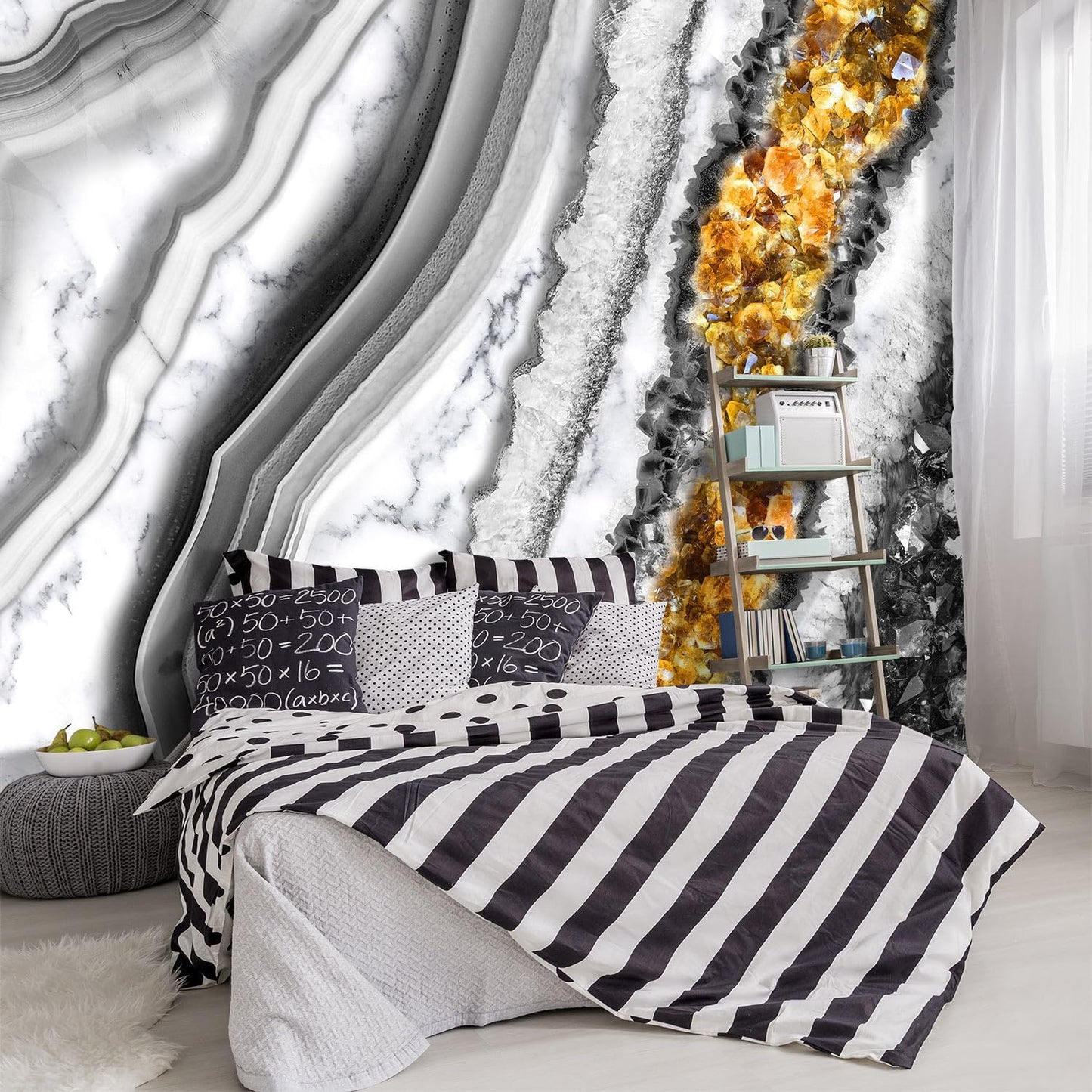 -Black and Gold Marbled Fabric Wallpaper Living Room Abstract Art Bedroom Bathroom Wall Mural- 91"x65"（ not Peel and Stick）