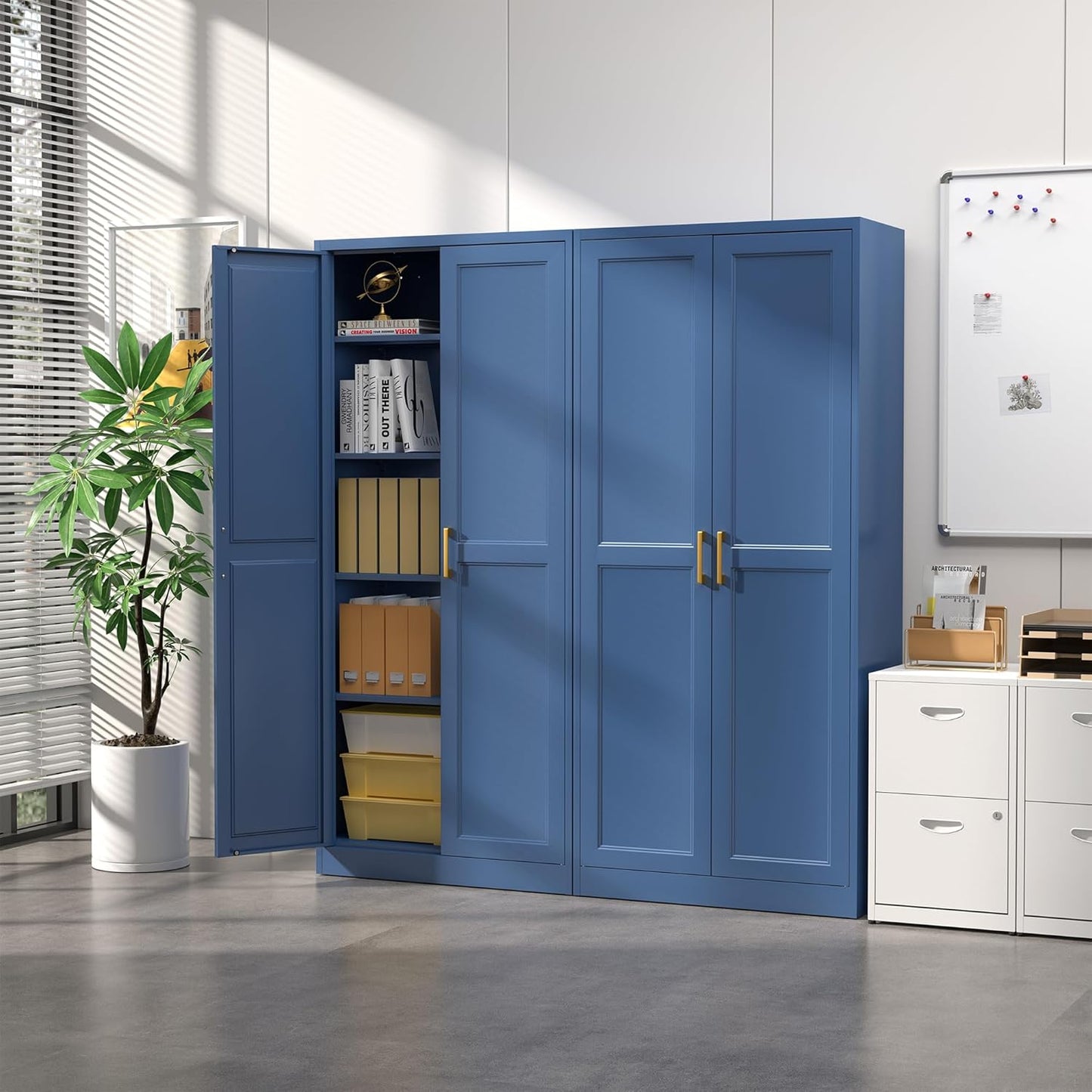 Kitchen Pantry Cabinet,71”Blue Metal Pantry Storage Cabinets with Doors and 4 Adjustable Shelves,Kitchen Cabinet with 2 Gold Handles,Tall Cabinet for Livingroom,