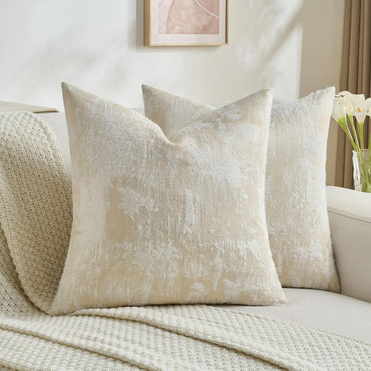 FUTEI Yellow White Decorative Throw Pillow Covers 24x24 Inch Set of 2,Soft Faux Cashmere Jacquard - Textured & Cozy Euro Pillow Shams,Modern Home Decor for Couch Bed Living Room