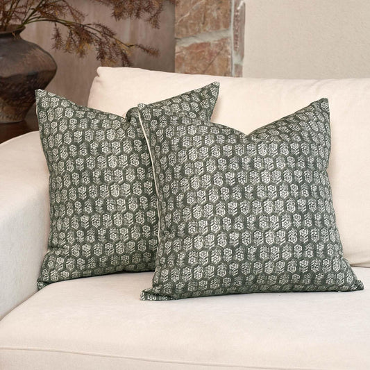 DOMVITUS Floral Pillow Covers Set of 2, 24x24 Pillow Covers, Floral Print Neutral Accent Decorative Pillow Covers for Living Room, Bed, Mineral Green